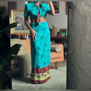 Karin Stevens Safari Print Two-Piece Skirt Set, Turquoise Multi, Size 14